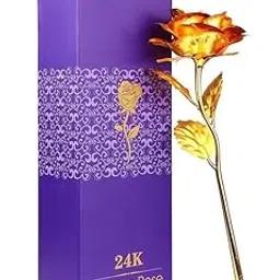 Gold Rose – 25 cm | 24K Gold-Plated Artificial Flower for Valentine’s Day & Someone Special Golden-picture-27