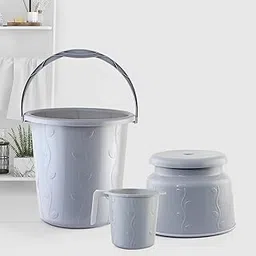 Cello Petal Bathroom Set | Sturdy and Durable | Lightweight and Rigid | Easy to Clean and Attractive Design | Small Set of 3, Light Grey-picture-11