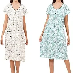 breezly Pure Cotton Combo Calf Length Nightwear Nighty for Woman Multicolour-picture-56