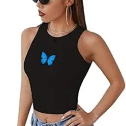 Reshma Collection Butterfly Design Printed Round Neck Women Rib Top | Tank Top | Women Tops-picture-44
