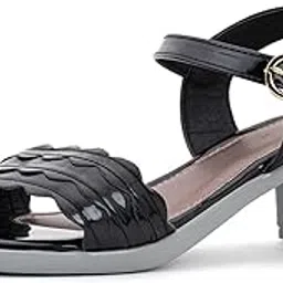 cleo by Khadim's Synthetic Leather PVC Sole Black Casual Heels for Women-picture-12