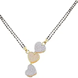 malkyn Women's Mangalsutra, Fashion Jewelry with Black Bead Chain and Triple Heart Pendant, Crystal Embellishments and Gold Plated Design, Elegant and Stylish with Matching Earrings-picture-19