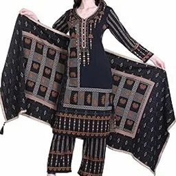 rosary Women’s Woollen Jacquard Winter Kurta with Palazzo & Dupatta | 3 Piece Ethnic Set for Casual Coal Black-picture-20