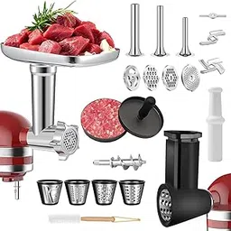 Meat Grinder&Slicer Shredder Attachments for KitchenAid Stand Mixer,For KitchenAid Mixer Accessories Includes Metal Food Grinder and Sausage Stuffer, Cheese Grater Attachment Salad Maker,Burger Press-picture-41