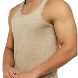 Men's Athletic Tank Top, Mesh Breathable Sleeveless Inner Vest, Beige-image-21