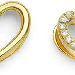 14K Gold Heart Stud Earrings Set, Crystal Studded and Plain Design, 2 Pairs-picture-16