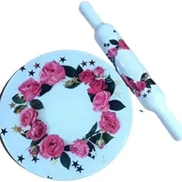 Printed Chakla Belan Pure Marble Heavy Chakla and Wooden Polished Belan Marble Roti Roller/Chakla Belan/Board/Phulka Marbal Rock Roti Maker for Kitchen (Printed C B Design - C)-image-73