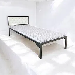 APRODZ Single Size Bed with Upholstered Headboard | CR Steel Frame | Modern Platform Bed | Sturdy, Durable & Noise-Free | No Box Spring Needed | Stylish Furniture (Black Powdercoated/White Fabric)-picture-11