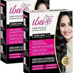 Iba Hair Colour for Women - Dark Coal, 70g (Pack of 2) | 100% Pure Henna Based Powder Sachet | Natural Hair Colour & Long Lasting with Conditioning Formula | Reduced Hair Fall & Hair Damage | Shine & Nourish Hair | Free from Ammonia and Other Harmful Chemicals | Herbal Hair Powder for Hair Color | Black Henna-picture-24