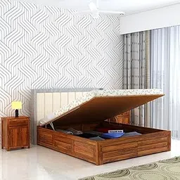 Ganpati Arts Solid Sheesham Wood Hynes King Size Bed with Hydraulic Box Storage and Upholstered Headboard | Wooden Double Bed Cot Palang Furniture for Bedroom Living Room and Home (Natural Finish)-image-47