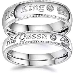 Couple Rings for women girls lovers men boys girlfriend Couples Husband wife Gf BF AD CZ Stylish Valentine American diamond Adjustable Heart Platinum Silver Solitaire Finger Ring Combo set-image-56