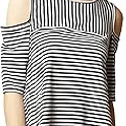 miss chase Women's Maroon and White Striped Cold Shoulder Top-picture-12