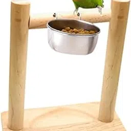 Sage Square Bird Wooden Perch Stand with Stainless Steel Bowl, Cage Accessories, Perfect Training, Food Water Feeding Bowls for Parrot Macaw African Greys Budgies Parakeet Cockatiels-picture-17