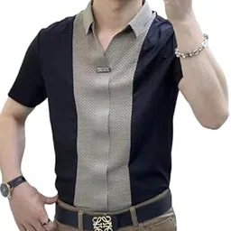 zozera Luxury-Patchwork-Short-Sleeve-Polo-Shirt Black Khakhi| S, M, L, XL, 2XL-picture-47