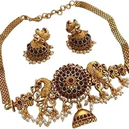 shree laxmi creation SHREE LAXMI CREATIONGoldenEthnic 2Combo Necklace and Earring Set for Women |Traditional & Stylish Festive Jewelry withMatte Finish-picture-54