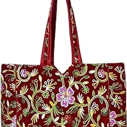 sutliyan Women's Kashmiri Handmade Flower Embroidery Regular Tote Bag-picture-51