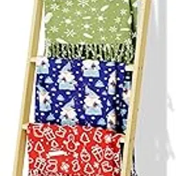 Wooden Grove 5.7FT Blanket Ladder – Rustic Wooden Quilt & Towel Holder Rack, Easy Assembly Farmhouse Ladder Shelf for Living Room, Bedroom & Bathroom Decor (5 Tier, Natural)-picture-25