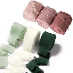 6 Rolls Satin Ribbon, for Wedding Decor, Gift Wrapping, Crafting, Silk Ribbon in Pink, White, Sage Green, Cream, Burgundy, Light Green-picture-28