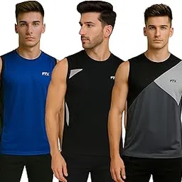 FTX Drifit Round Neck Colorblock Sleeveless Activewear Sports Casual Tshirt for Men (Pack of 3)-picture-14