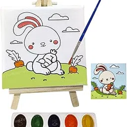 FunBlast DIY Canvas Painting Kit for Kids – Animal Theme with Mini Easel Stand, Watercolor Painting Set, Drawing & Art Craft Kit for Children (Rabbit)-image-50