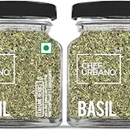 Chef Urbano Basil 40g Pack of 2 | Italian Herbs | Pizza and Pasta Seasoning | Premium Herbs and Spices | Flakes/Leaves | Glass Bottle image 1