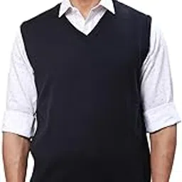 park avenue Men's Regular Fit Acrylic Wool Blend Sleeveless V Neck Solid Pattern Fancy Blue Casual Sweater-picture-13