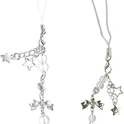 aeenioy 2 Pieces Phone Charm, Silvery Star Charm for Phone Case, Bag Charms for Handbags, Phone Accessories for Girls, Cute Keychains Aesthetic, Mobile Keychain for Women (Silvery) image 1