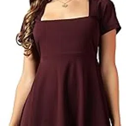 trend arrest.ed Women's Fit and Flare Mini Dress | Square Neck Stretchable Fabric | Short Sleeve Flowy Dress for Casual Outings, Brunch, Travel & Everyday Wear-picture-58