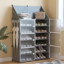 EVRUM 6-Tier Shoe Rack with Doors – Dustproof Plastic Shoe Storage Cabinet Organizer for Entryway, Closet & Bedroom – Stackable, Space-Saving Modular Shoe Shelf for Entryway, Shoe Stand-picture-22