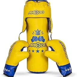 Aprodo Pack of 4 Kids Boxing Kit Set | Punching Bag for Karate | Bounce-Back Martial Arts Bag for Boys & Girls for Age 3 4 5 6 7 8 Years to Relieve Energy and Build Skills (Yellow-Blue)-image-45