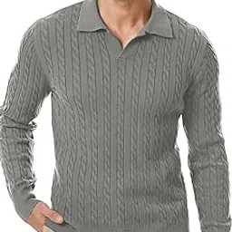 tysort Men's Cotton Full Sleeve Collar Polo Sweater for Men, Cable Knitted Sweaters for Men-picture-18