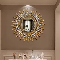 Large Decorative Mirror 24'' Sunburst Mirror Metal Frame Mirrors Golden Black Hanging Round Sunburst 3D Modern Wall Mirror for Bathroom Vanity, Entryway Living Room (Golden)-picture-29