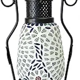 Handcrafted Rustic Old Style Night Lantern Lamp Metal & Glass Mosaic Study Table Lamp with Wooden Base Decorative Home Decor Night Light for Living Room Bedroom & Office Decor Gifts-picture-20