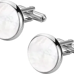 peora Silver Plated Mother of Pearl Studded Cufflinks Classic Formal Accessories for Men-picture-28