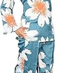 Women's Floral Daisy Print Loungewear Set, Yellow with White Flowers, Long Sleeve V-Neck Top and Elastic Waist Trousers-picture-25