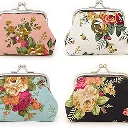 honbay 4PCS Canvas Floral Coin Purse Kiss Lock Change Purse Vintage Trinkets Pouch-picture-38