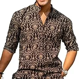 shasak The Black Short Kurta with Beige Dabu Print(S-10XL)-picture-67