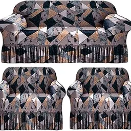 WEEHOMEZ Sofa Cover 5 Seater Fully Covered Universal Polycotton Spandex Sofa Cover with Frill Non-Slip Sticky Elastic Stretchable Sofa Set Slipcover for Five Seater (3+1+1 Seater) (Zig-Zag-Grey)-picture-27