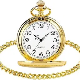 excefore Smooth Vintage Steel Quartz Pocket Watch Classic Fob Pocket Watch with Short Chain for Men Women - Gift for Birthday Anniversary Day Fathers Day (Gold)-picture-11