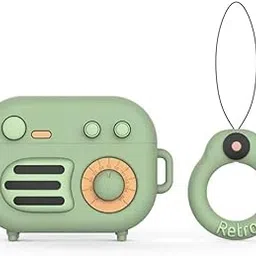 Soomio for Airpods 1 & 2 Generation Headphones Pouch Case Cover Soft Silicone Cartoon Character 360-degree Protection Case with Keyring (Radio Green)-picture-20