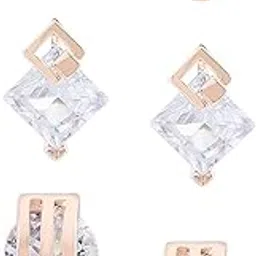 zaveri pearls Set of 3 Rose Gold Contemporary Stud Earrings For Women-ZPFK12820-picture-47