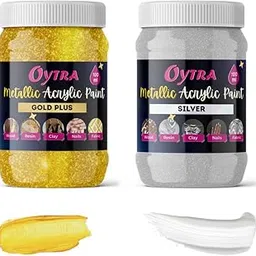 Oytra Metallic Acrylic Paint Gold and Silver Metal Color Art Set for Professionals Artist Hobby Painters Diy Art and Craft Painting Drawing on Canvas Jewellery Wall Glass Wood Steel Surfaces-picture-21