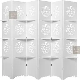 THE WOODEN SHOPPEE Wooden Room Partition Screens for Living Room, Home, Office & Farmhouse 6 feet 6 Panel with 3 Shelf Pure White Finish (Each Panel Size 72 x20 inch / 182 x 50 cms)-image-31