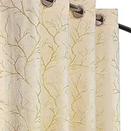 Premium Foil Print Velvet Curtains for Window 5 Feet, Pack of 2, Cream image 1