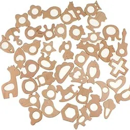 Lot 45pcs Natural Wooden Aniaml Shape Baby Teether Teething Toys DIY Crafts|45 Pieces Teething Ring Toys |Teethers| Feeding |Baby-picture-24