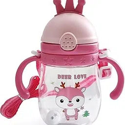 The Cheeky Kidzz Baby Feeding Unbreakable 300ml Straw Sipper Water Milk Liquids with Strap Feeder Bottle BPA Free Liquids Feeder for Toddlers/Infants/Kids 6 Months+ (Design 600)-picture-24