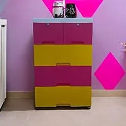 The Tickle Toe Plastic Chest of 5 Drawers | Kids Storage Organizer for Clothes & Toys | Lockable & Portable Cabinet | 51L x 33W x 82H cm | Yellow & Pink-image-99