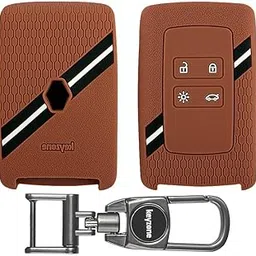 Keyzone Striped Silicone Key Cover & Metal Alloy Key Holder Compatible for Renault Triber | Kiger Smart Card (Brown with MAH Key Holder)-picture-57