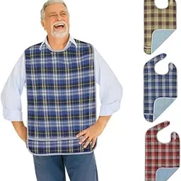 Khazna Adult Bibs - 3 Pack - Reusable Clothing Protector - Waterproof - Crumb Catcher - Machine Washable - Extra Long Senior Men and Women Bibs for Eating by (Blue, Beige, Red)-image-37