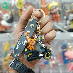 actino decor & shine ACTINO Cute Key chain | Stylish Key chain for Girls & Boys | Car, Bike Accessories | Bag Charms | Keyring | Gifts for Girls & Kids (Grey Tom & Jerry on Bike Keychain 1Pc)-picture-52